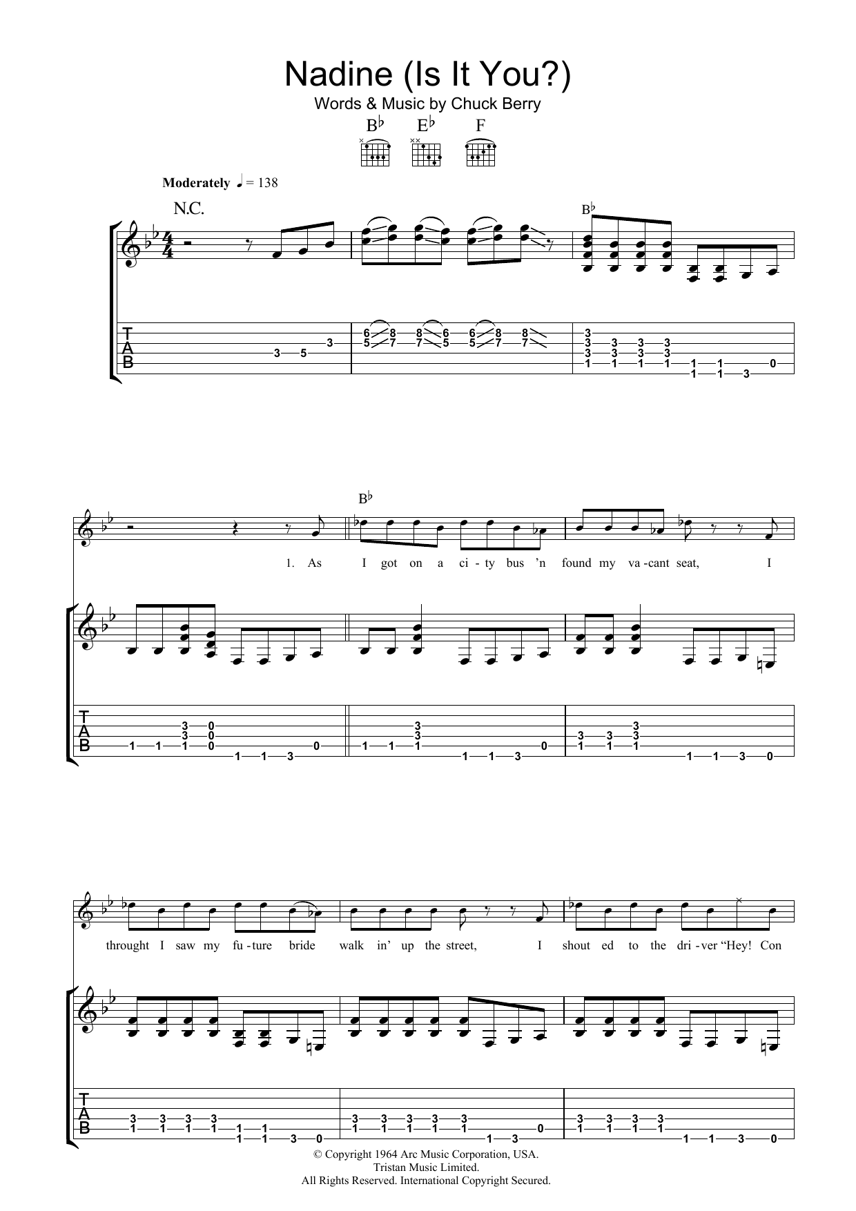 Chuck Berry Nadine (Is It You) sheet music notes and chords arranged for Guitar Chords/Lyrics