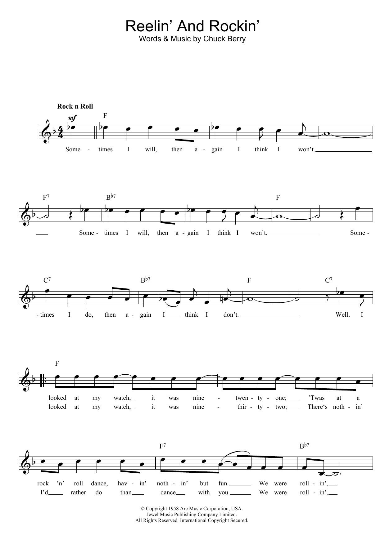 Chuck Berry Reelin' And Rockin' sheet music notes and chords arranged for Piano, Vocal & Guitar Chords