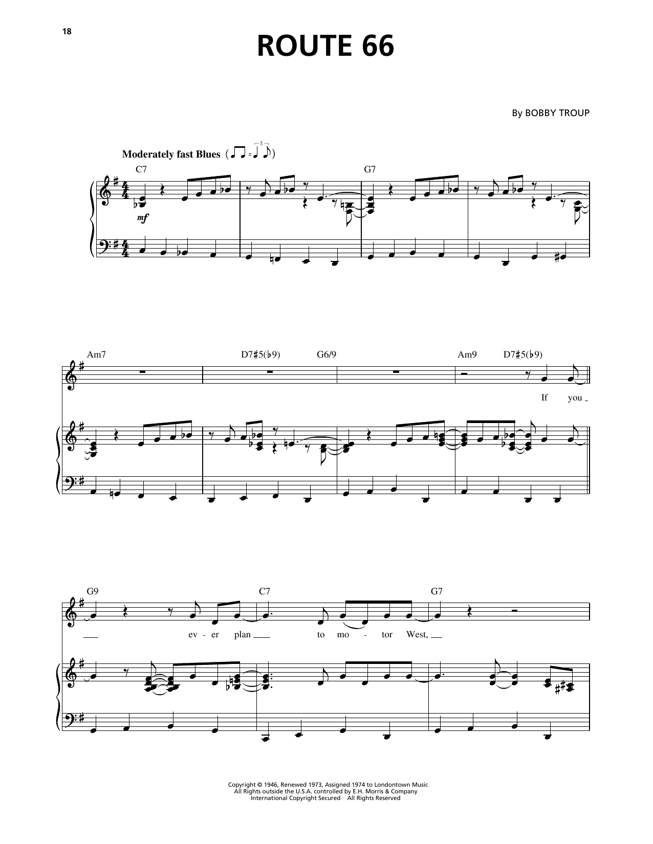 Chuck Berry Route 66 sheet music notes and chords arranged for Piano, Vocal & Guitar Chords (Right-Hand Melody)