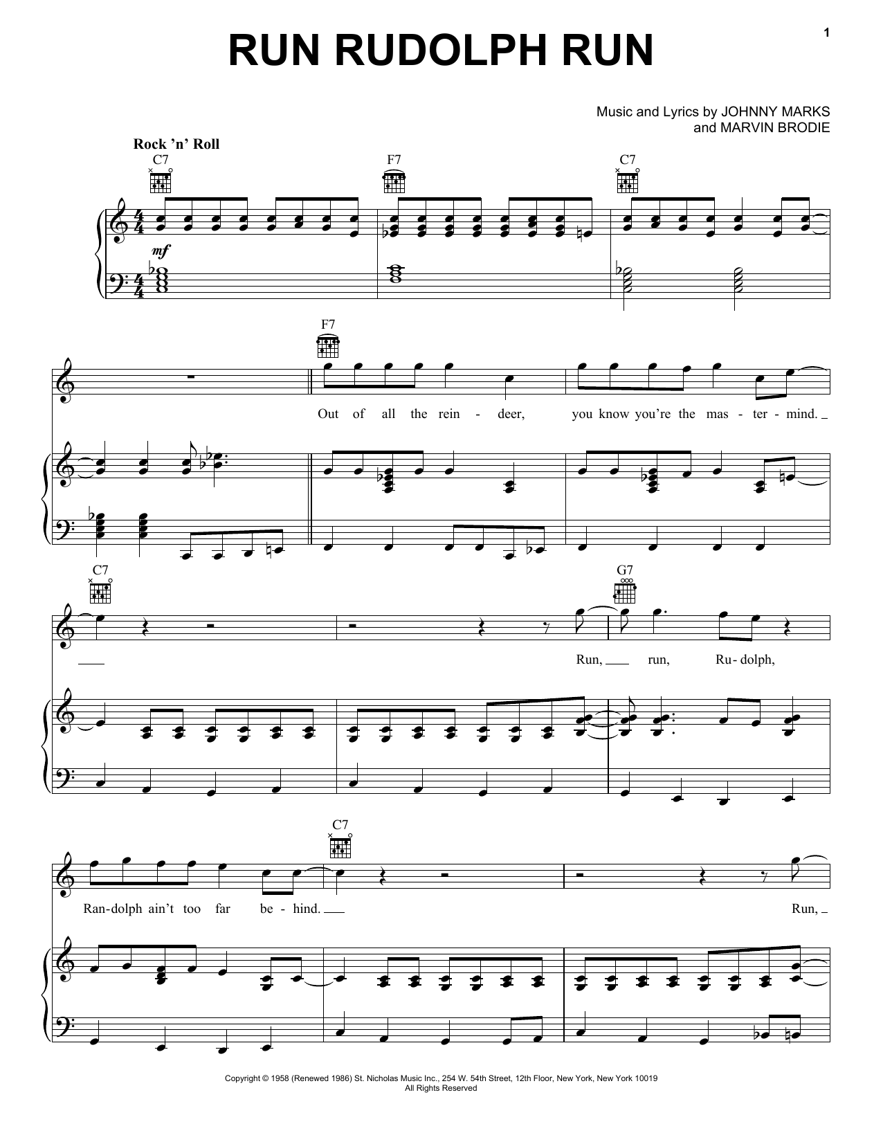Chuck Berry Run Rudolph Run sheet music notes and chords arranged for Very Easy Piano