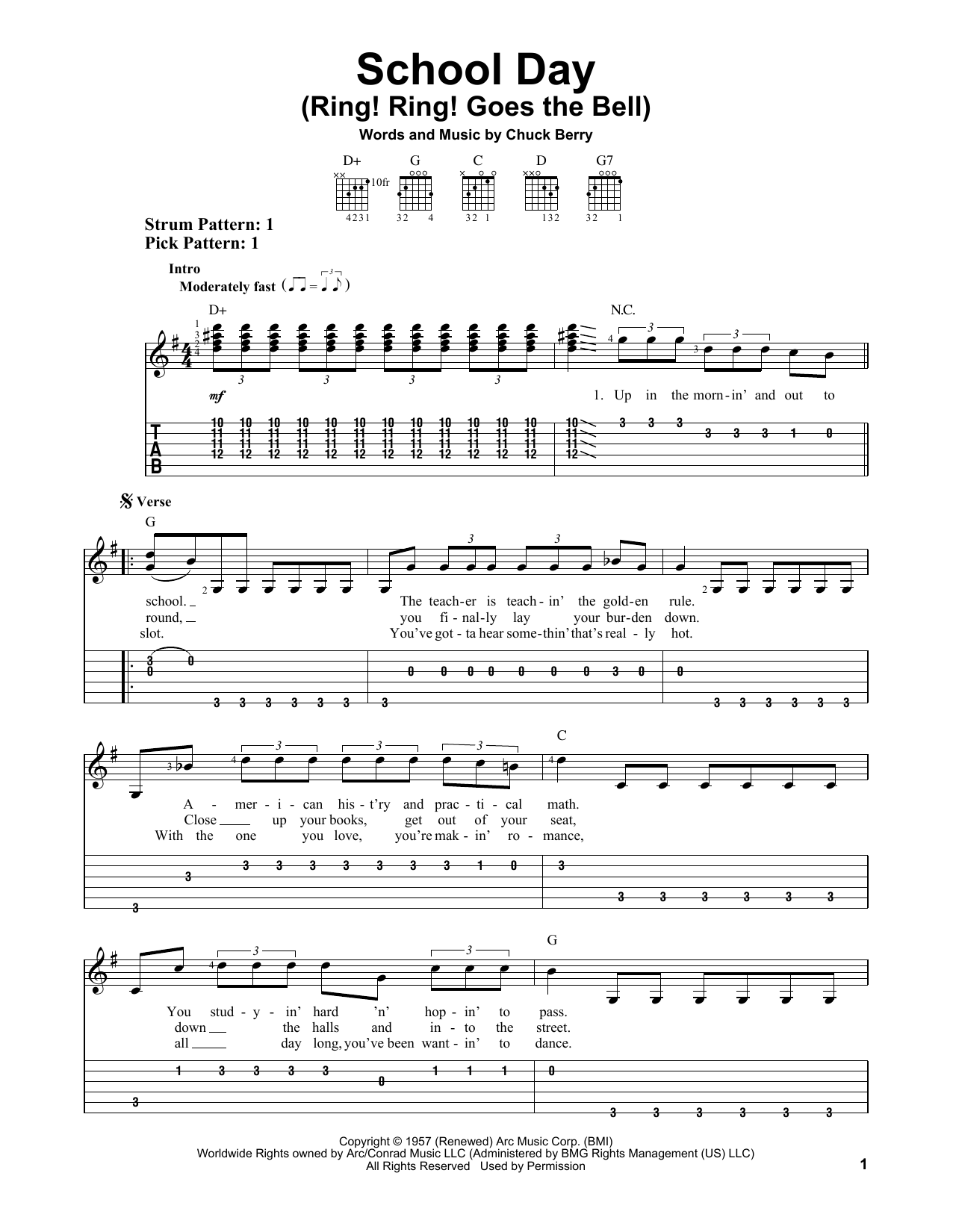 Chuck Berry School Day (Ring! Ring! Goes The Bell) sheet music notes and chords arranged for Easy Guitar Tab