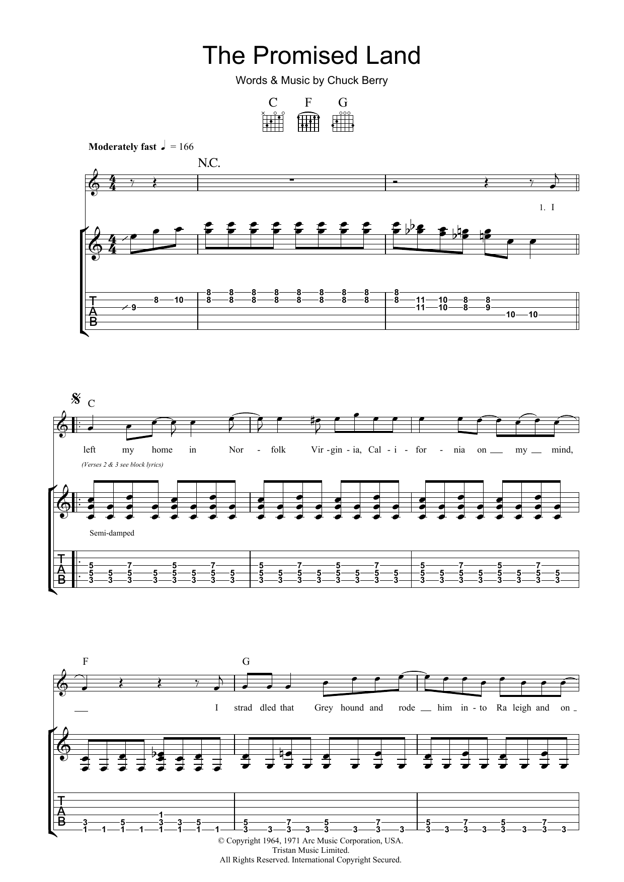 Chuck Berry The Promised Land sheet music notes and chords arranged for Guitar Tab