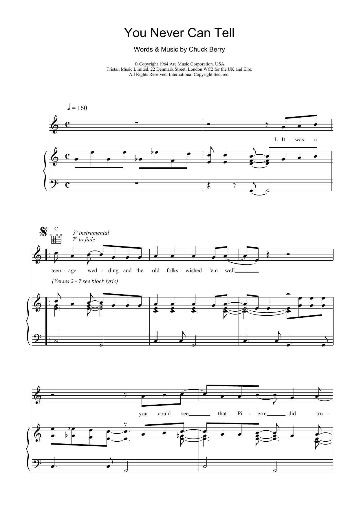Chuck Berry You Never Can Tell (from Pulp Fiction) sheet music notes and chords arranged for Piano, Vocal & Guitar Chords