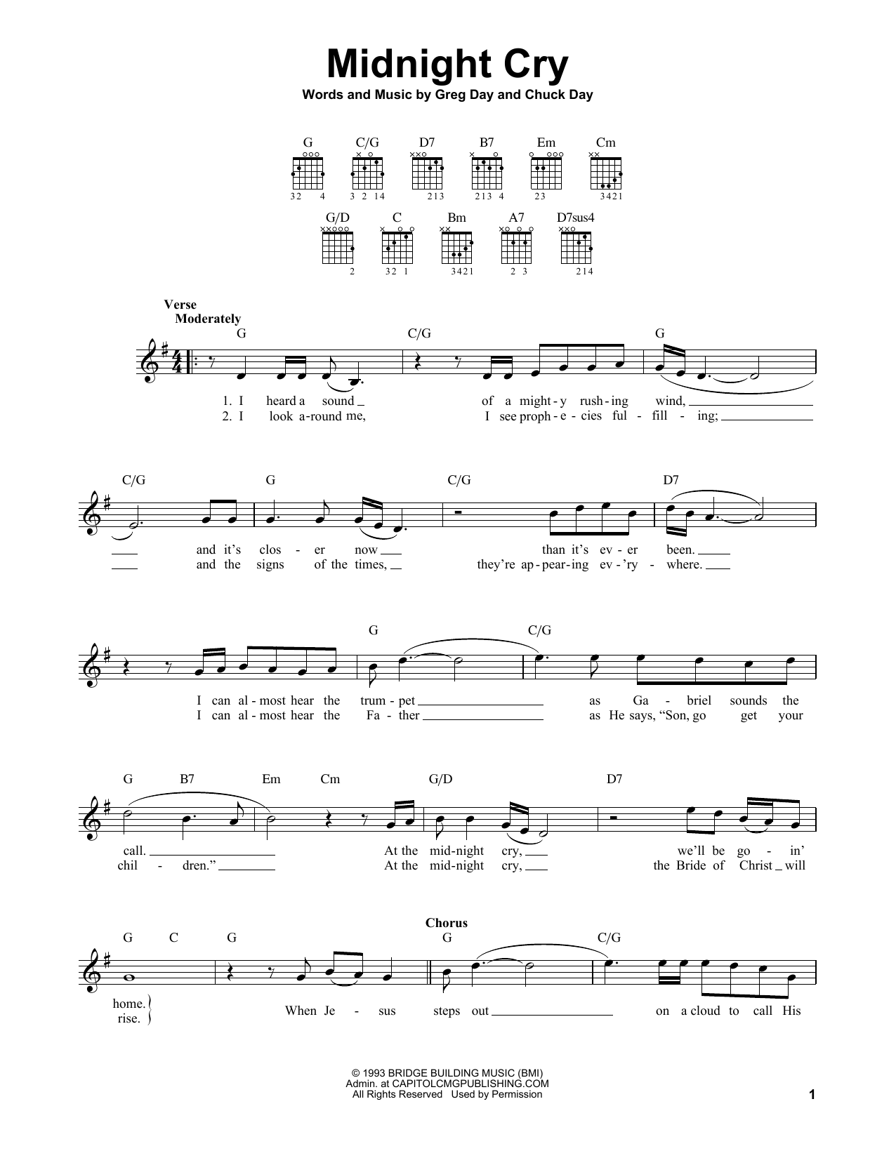 Chuck Day Midnight Cry sheet music notes and chords arranged for Easy Guitar