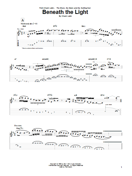 Chuck Loeb Beneath The Light sheet music notes and chords arranged for Guitar Tab