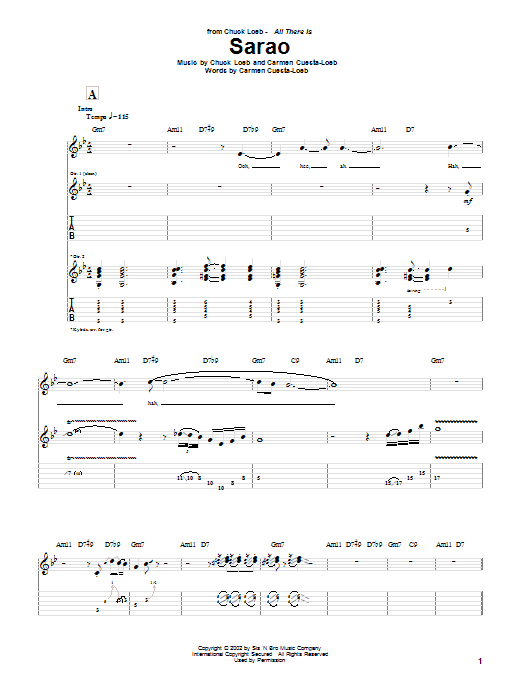 Chuck Loeb Sarao sheet music notes and chords arranged for Guitar Tab