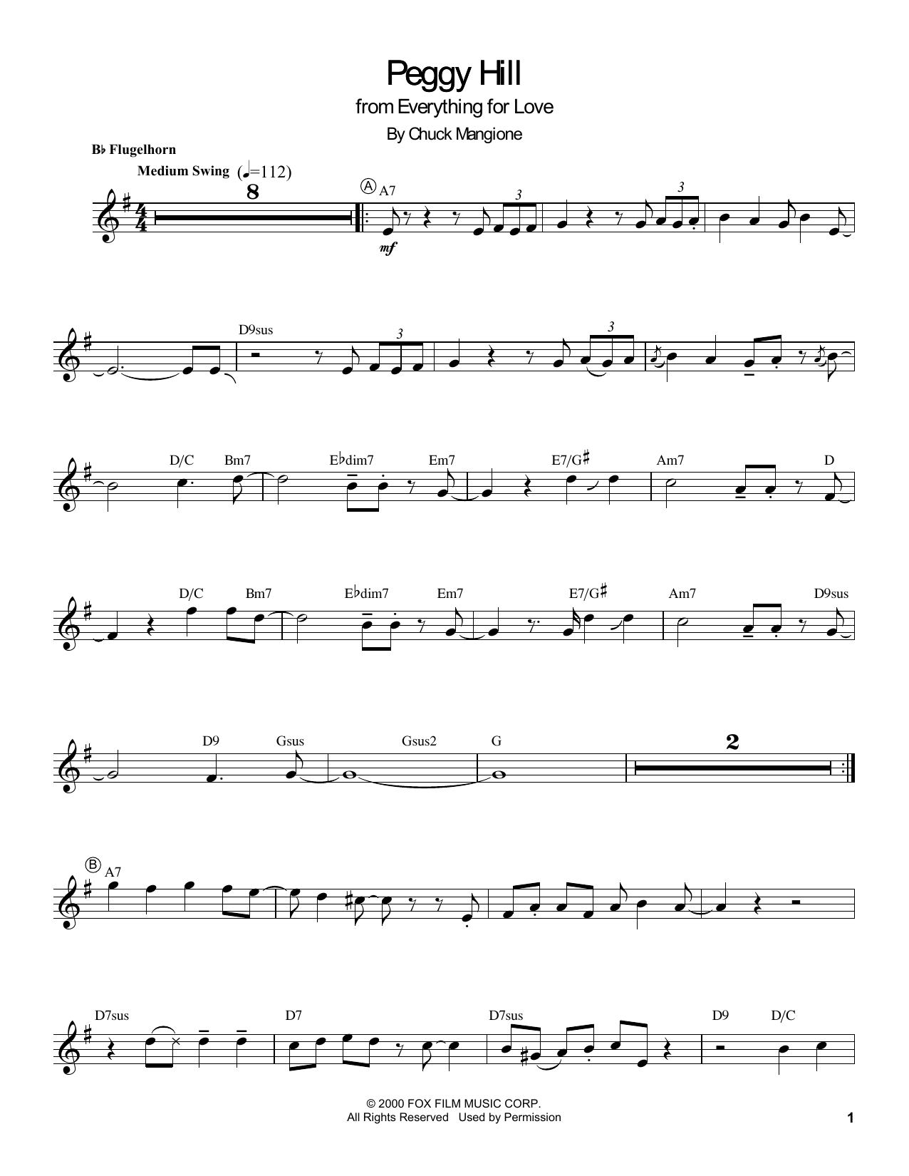 Chuck Mangione Peggy Hill sheet music notes and chords arranged for Trumpet Transcription