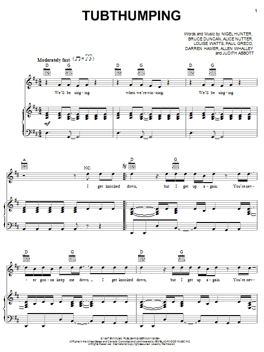 Chumbawamba Tubthumping sheet music notes and chords arranged for Guitar Tab