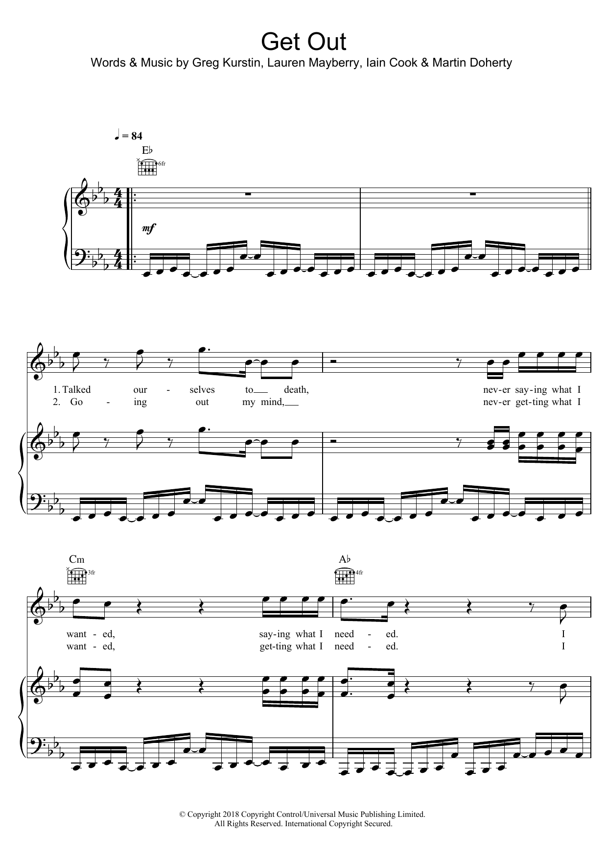 Chvrches Get Out sheet music notes and chords arranged for Piano, Vocal & Guitar Chords