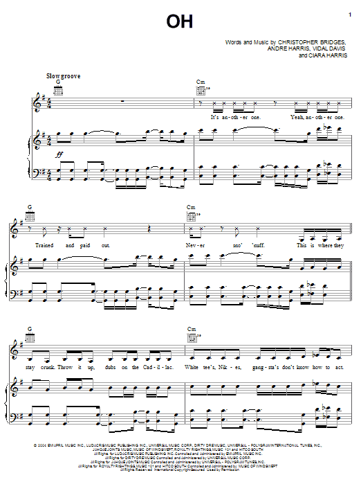 Ciara featuring Ludacris Oh sheet music notes and chords arranged for Piano, Vocal & Guitar Chords (Right-Hand Melody)