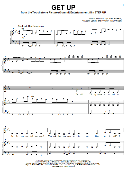 Ciara Get Up sheet music notes and chords arranged for Piano, Vocal & Guitar Chords (Right-Hand Melody)
