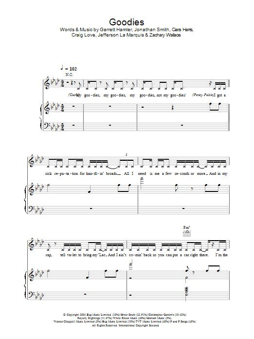 Ciara Goodies sheet music notes and chords arranged for Piano, Vocal & Guitar Chords