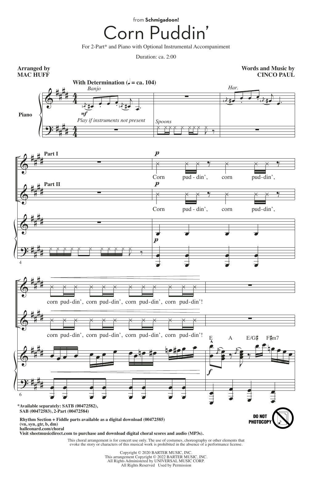 Cinco Paul Corn Puddin' (from Schmigadoon!) (arr. Mac Huff) sheet music notes and chords arranged for SAB Choir