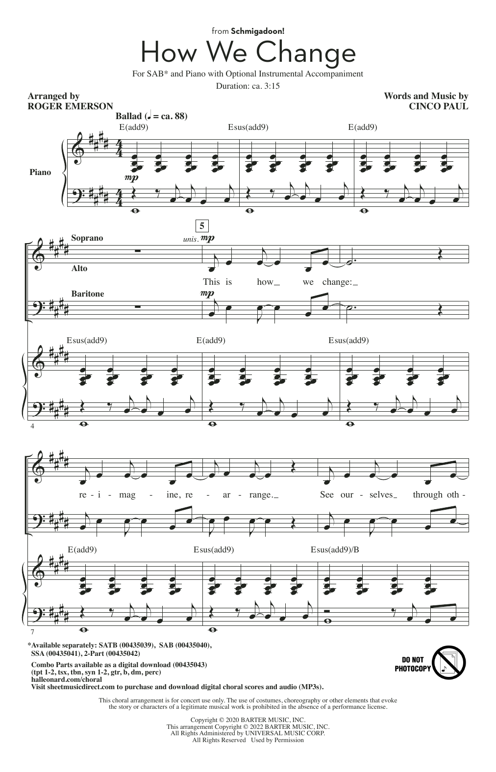 Cinco Paul How We Change (Schmigadoon Finale) (from Schmigadoon!) (arr. Roger Emerson) sheet music notes and chords arranged for SAB Choir