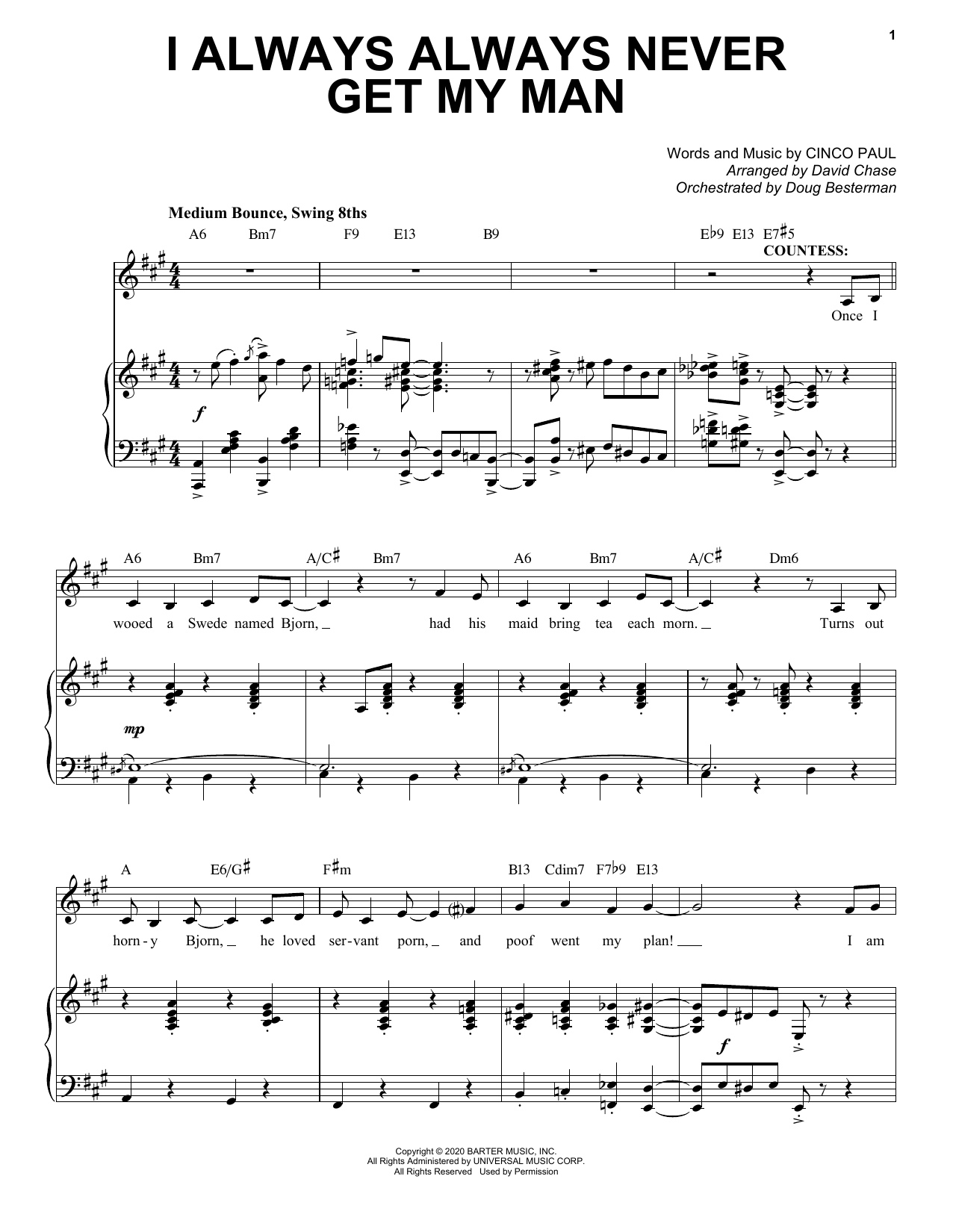 Cinco Paul I Always, Always, Never Get My Man (from Schmigadoon!) sheet music notes and chords arranged for Piano & Vocal