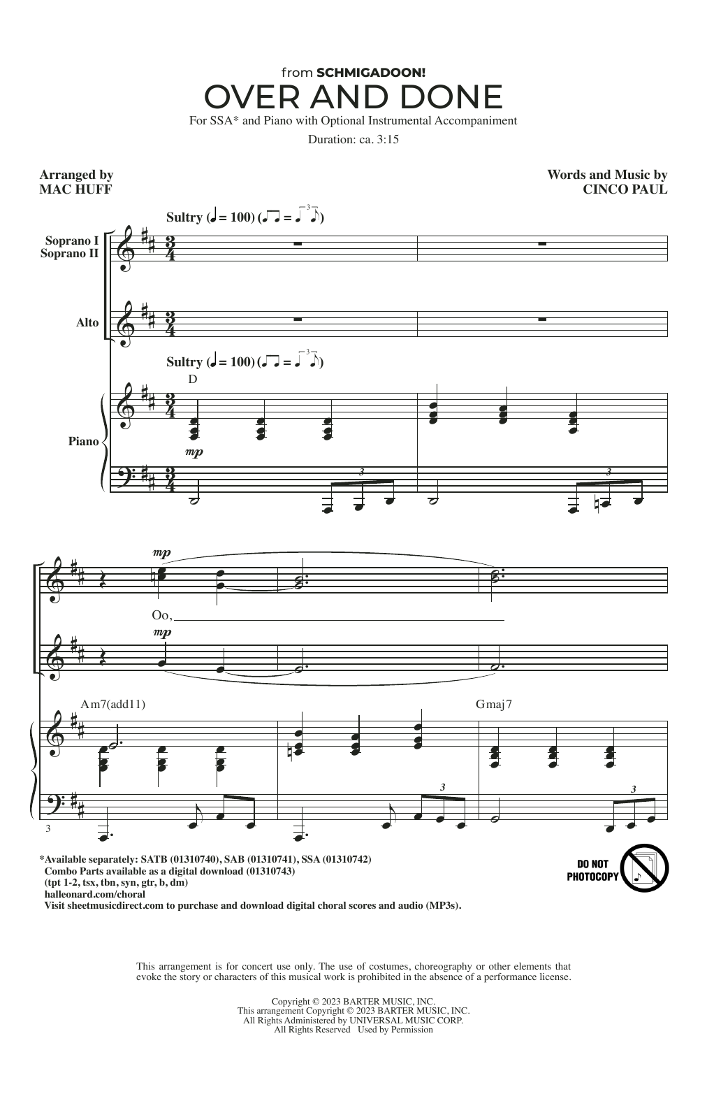 Cinco Paul Over And Done (from Schmigadoon!) (arr. Mac Huff) sheet music notes and chords arranged for SAB Choir