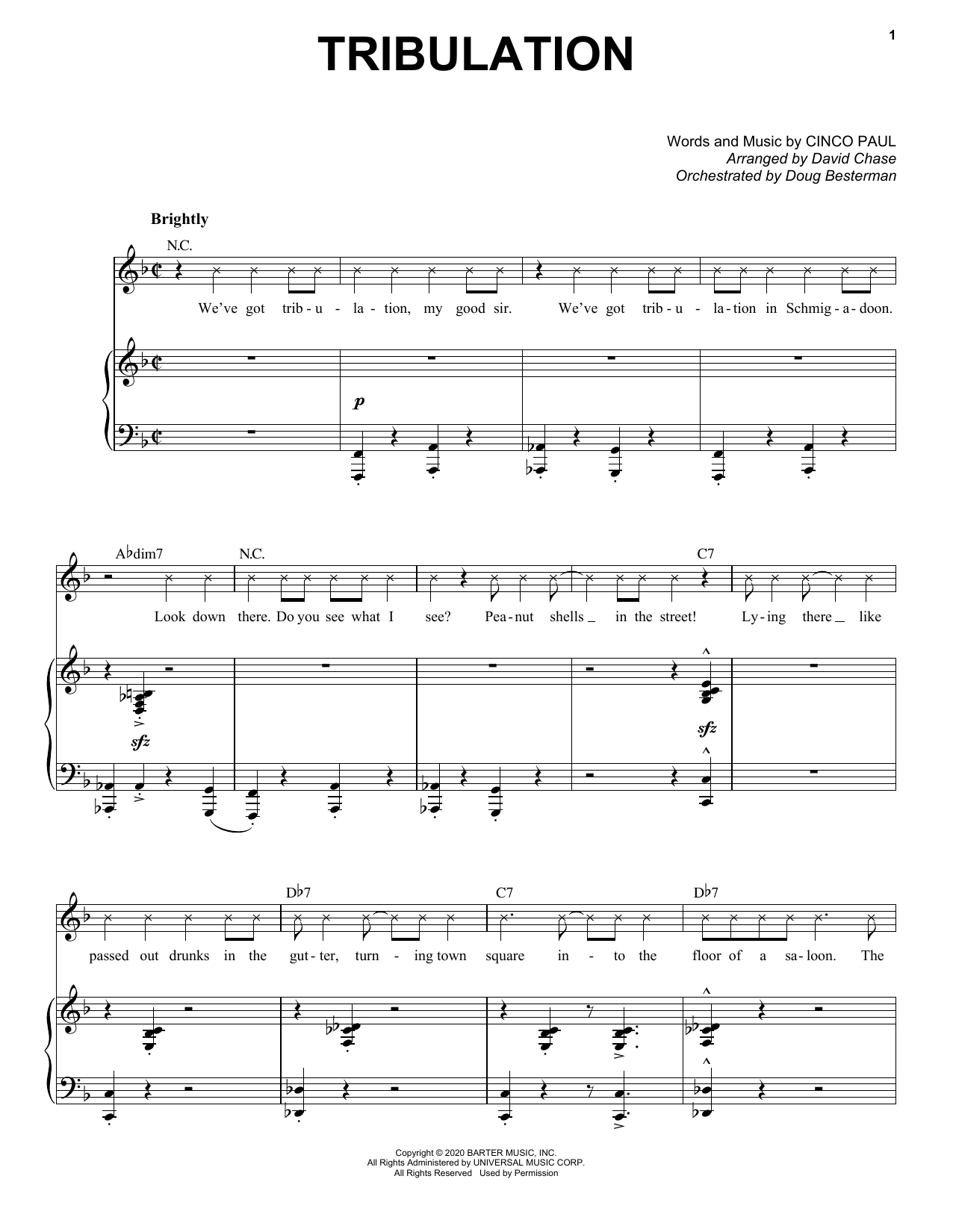 Cinco Paul Tribulation (from Schmigadoon!) sheet music notes and chords arranged for Piano & Vocal