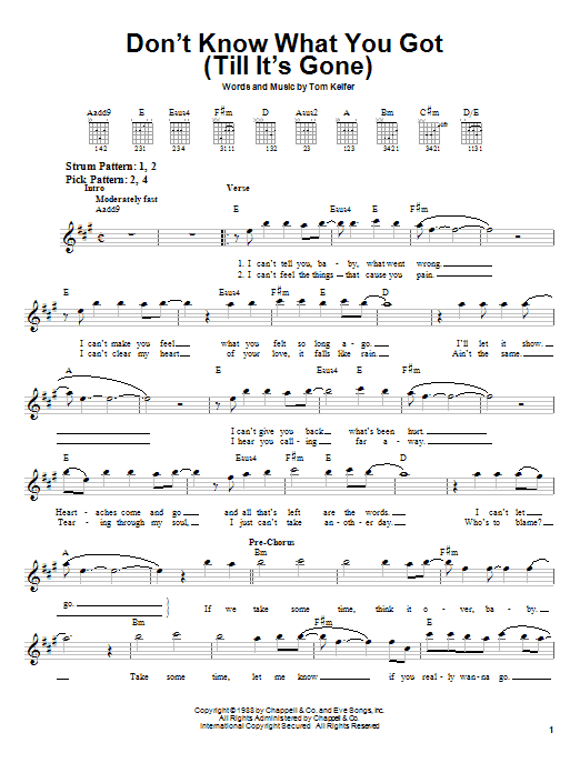 Cinderella Don't Know What You Got (Till It's Gone) sheet music notes and chords arranged for Keyboard Transcription