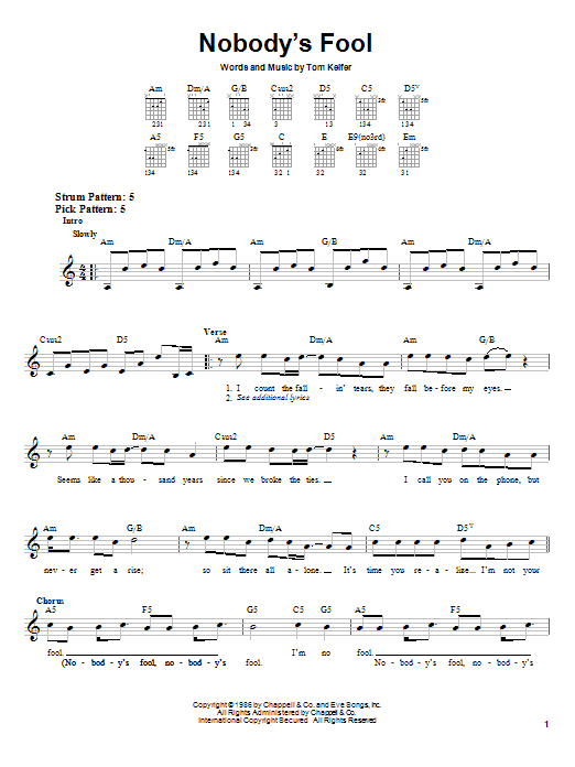 Cinderella Nobody's Fool sheet music notes and chords arranged for Easy Guitar