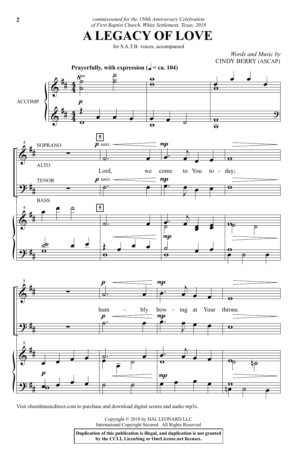 Cindy Berry A Legacy Of Love sheet music notes and chords arranged for SATB Choir