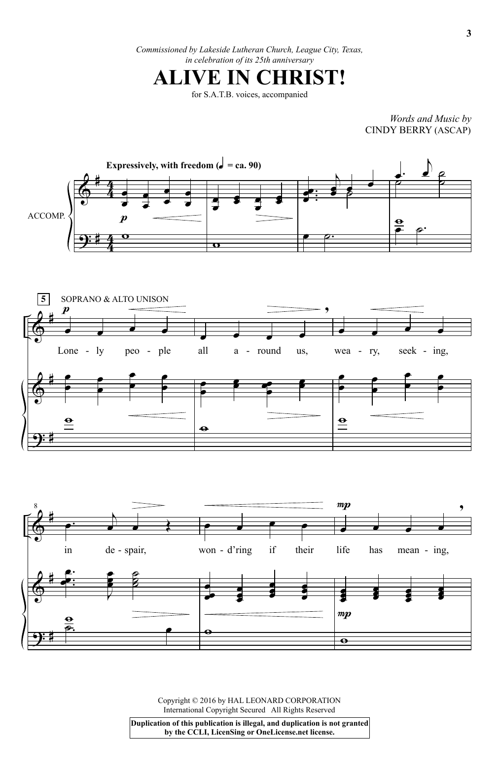 Cindy Berry Alive In Christ! sheet music notes and chords arranged for SATB Choir