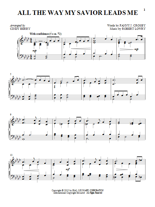 Cindy Berry All The Way My Savior Leads Me sheet music notes and chords arranged for Piano Solo
