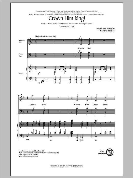 Cindy Berry Crown Him King! sheet music notes and chords arranged for SATB Choir