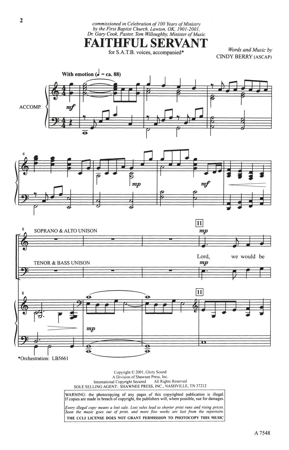 Cindy Berry Faithful Servant (arr. David Winkler) sheet music notes and chords arranged for SATB Choir