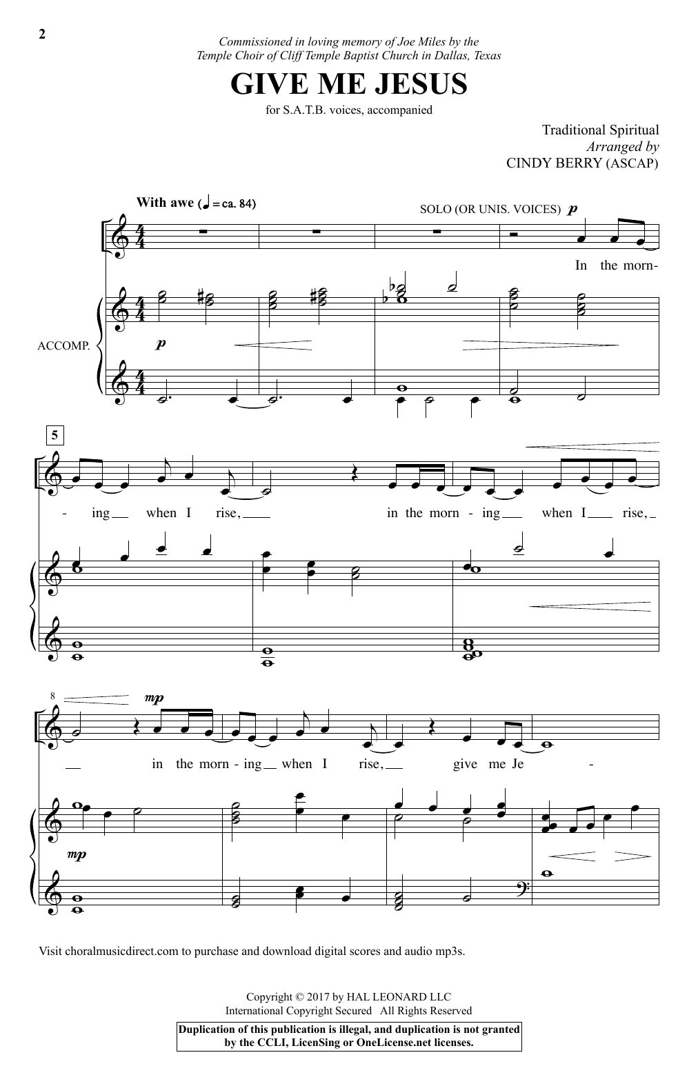 Cindy Berry Give Me Jesus sheet music notes and chords arranged for SATB Choir