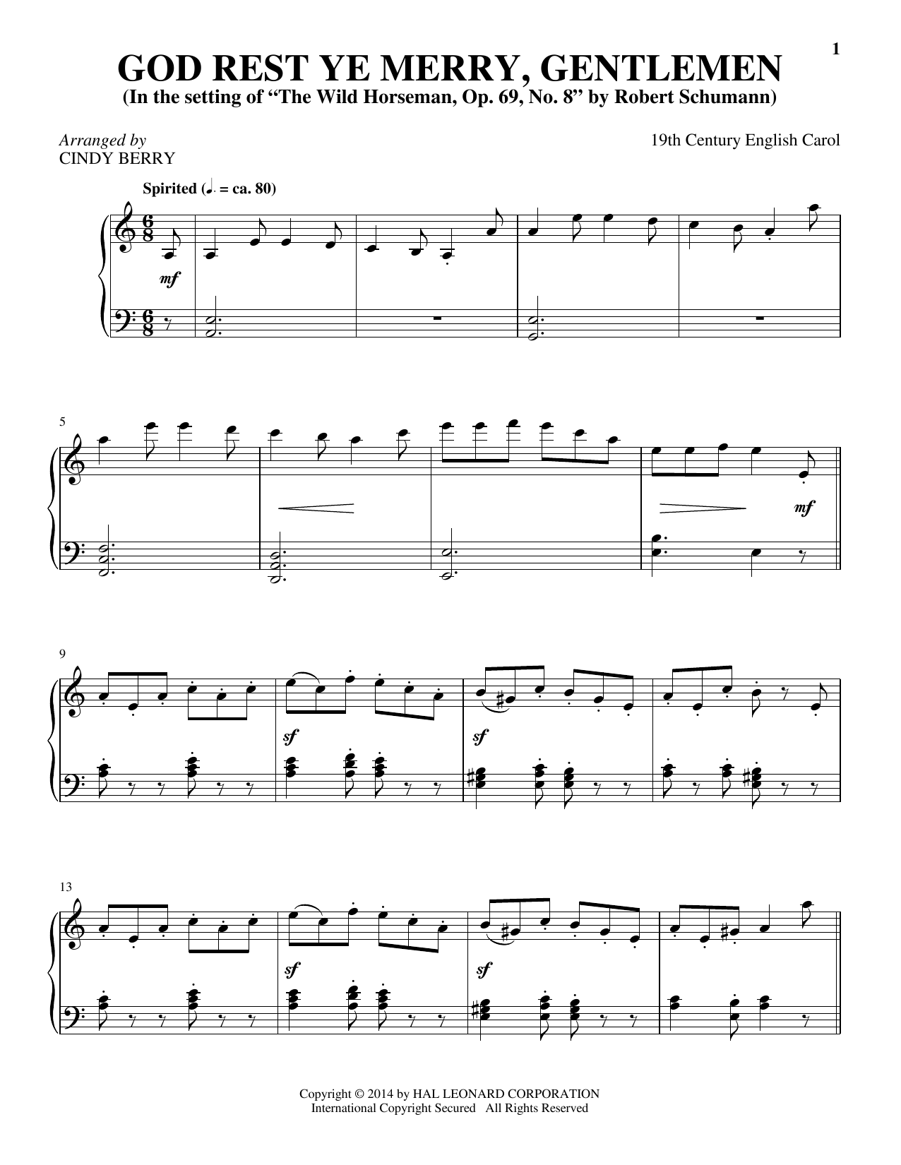 Cindy Berry God Rest Ye Merry, Gentlemen sheet music notes and chords arranged for Piano Solo