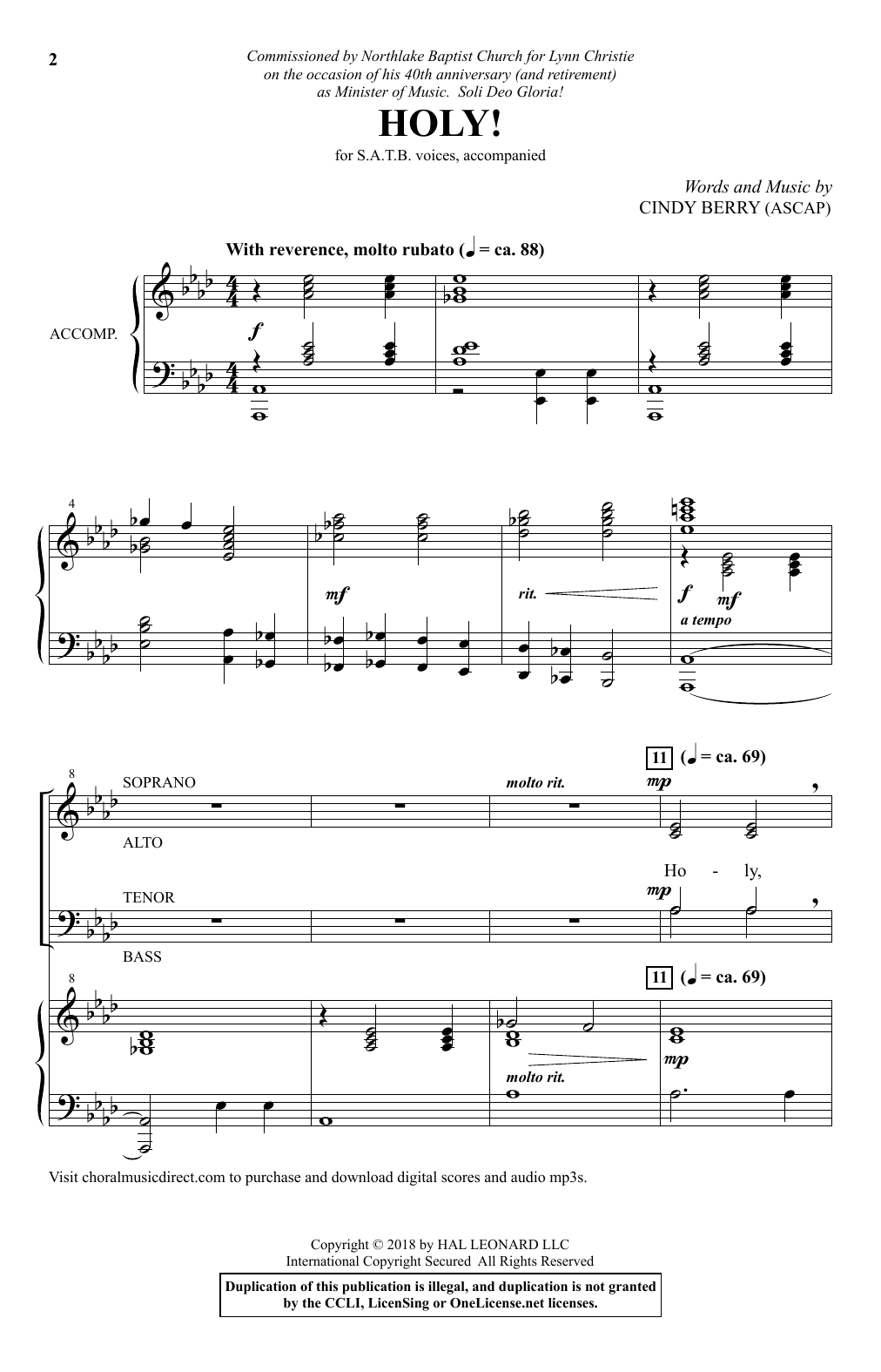 Cindy Berry Holy! sheet music notes and chords arranged for SATB Choir