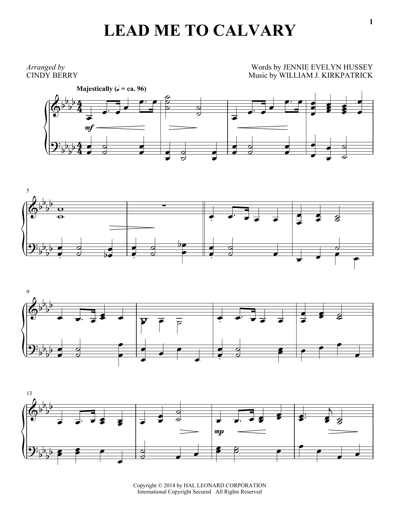 Cindy Berry Lead Me To Calvary sheet music notes and chords arranged for Piano Solo