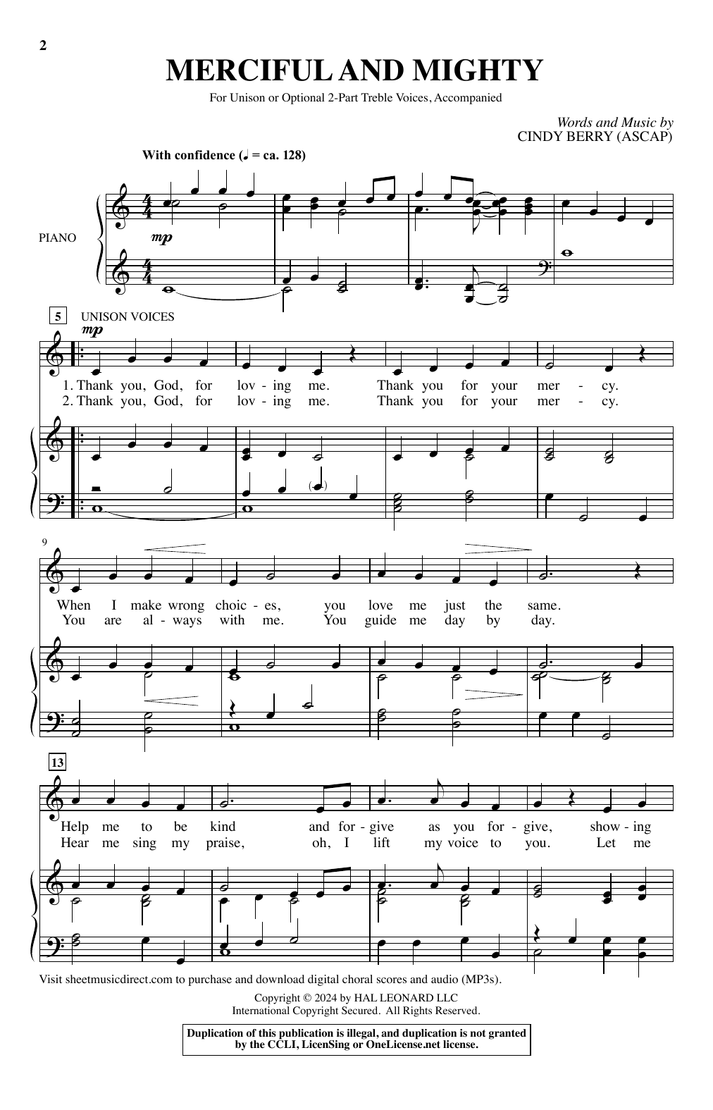 Cindy Berry Merciful And Mighty sheet music notes and chords arranged for Choir