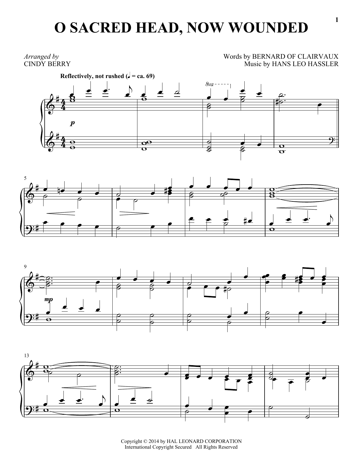 Cindy Berry O Sacred Head, Now Wounded sheet music notes and chords arranged for Piano Solo