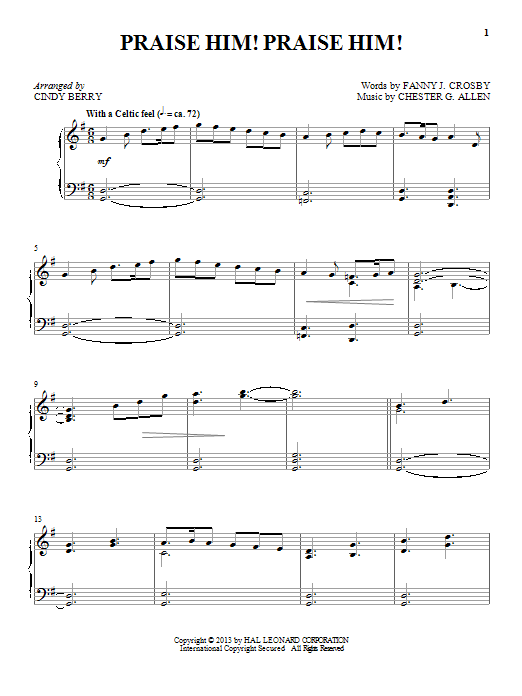 Cindy Berry Praise Him! Praise Him! sheet music notes and chords arranged for Piano Solo