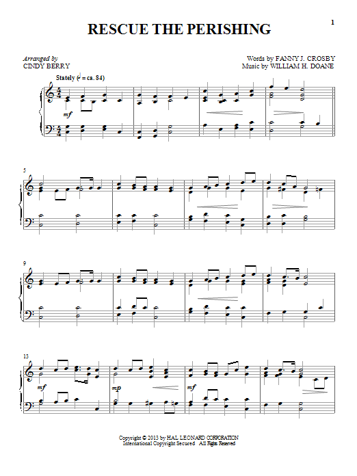 Cindy Berry Rescue The Perishing sheet music notes and chords arranged for Piano Solo