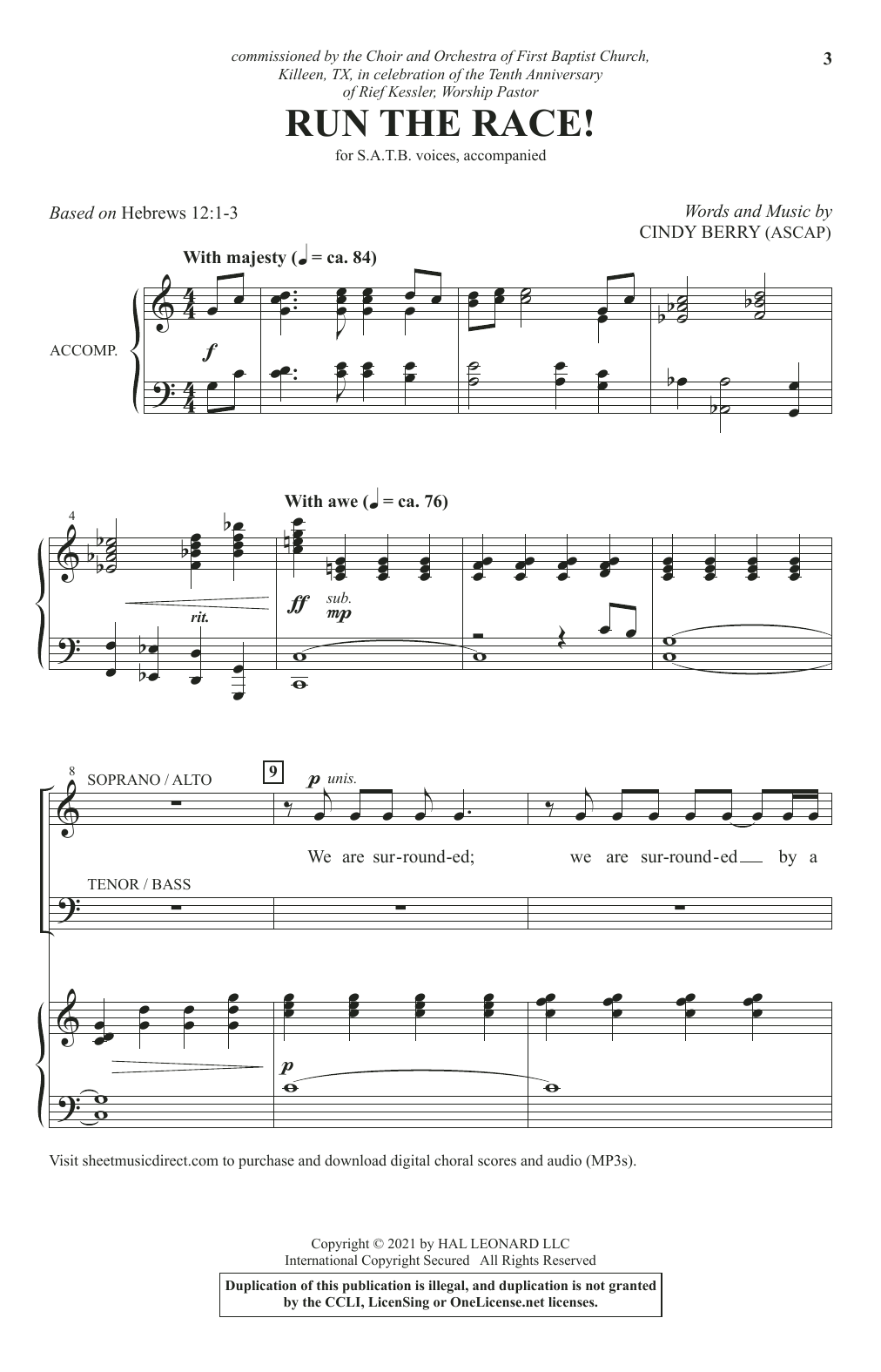 Cindy Berry Run The Race! sheet music notes and chords arranged for SATB Choir