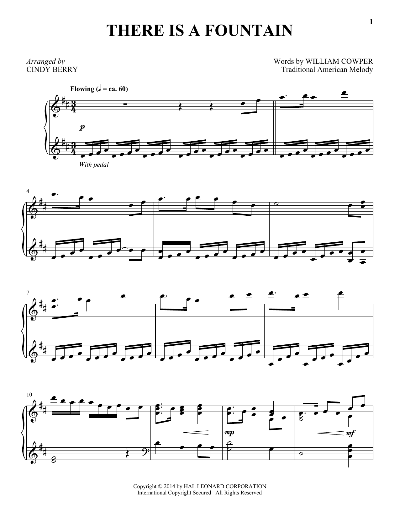 Cindy Berry There Is A Fountain sheet music notes and chords arranged for Piano Solo