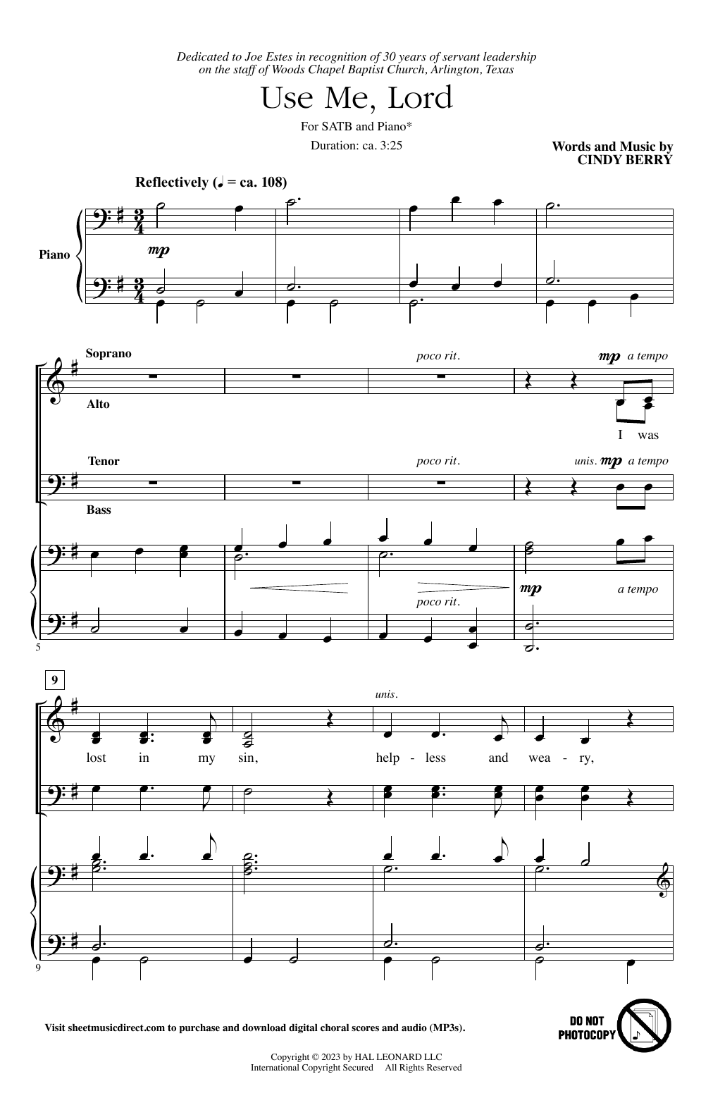 Cindy Berry Use Me, Lord sheet music notes and chords arranged for SATB Choir