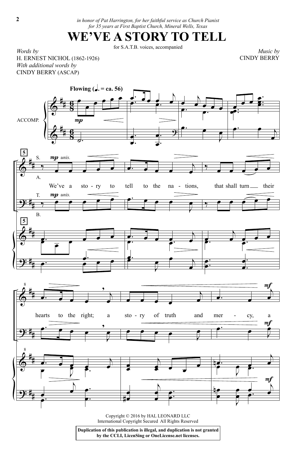 Cindy Berry We've A Story To Tell sheet music notes and chords arranged for SATB Choir