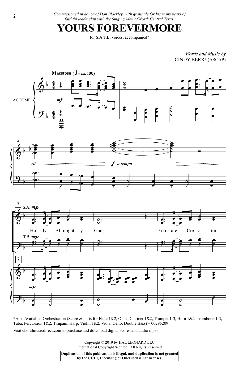 Cindy Berry Yours Forevermore sheet music notes and chords arranged for SATB Choir