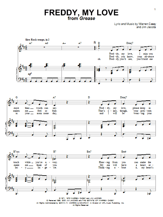 Cindy Bullens Freddy, My Love sheet music notes and chords arranged for Piano & Vocal