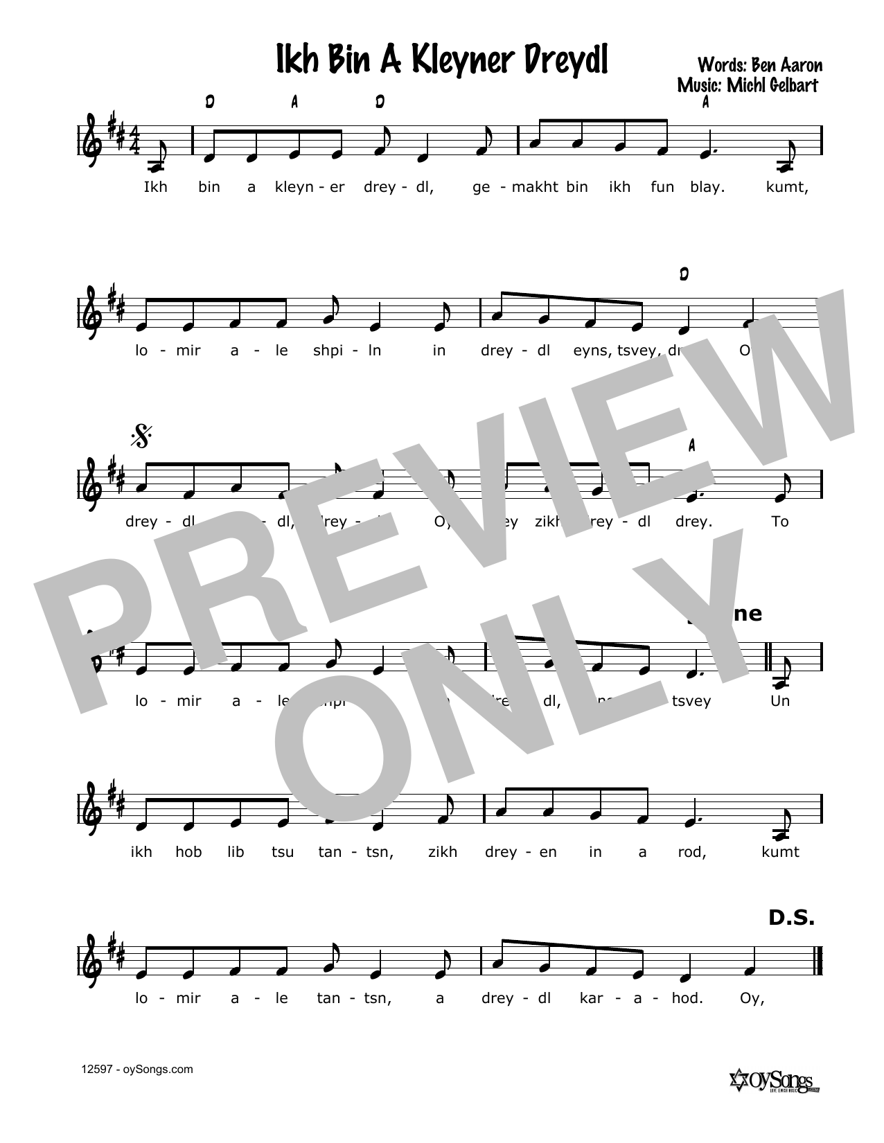 Cindy Paley Ikh Bin A Kleyner Dreydl sheet music notes and chords arranged for Lead Sheet / Fake Book