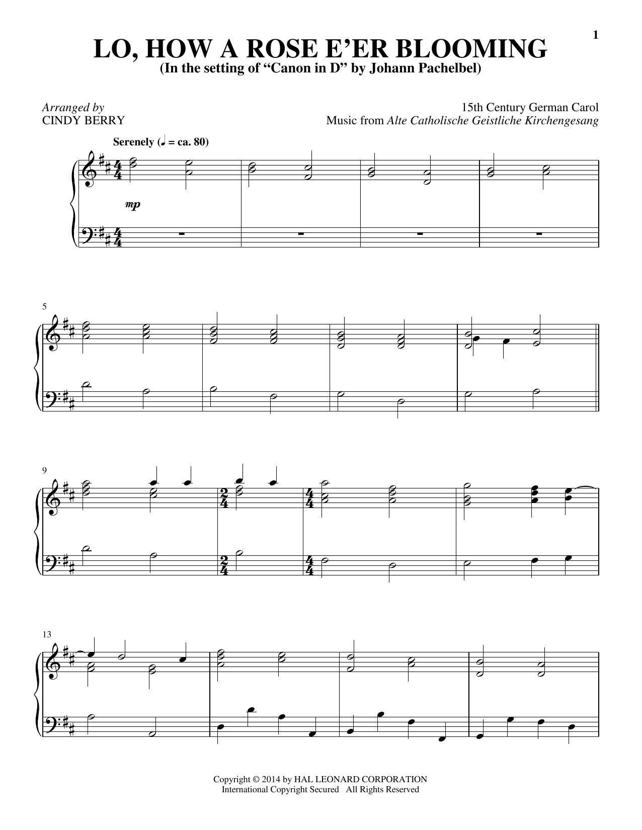 Cindy Berry Lo, How A Rose E'er Blooming sheet music notes and chords arranged for Piano Solo
