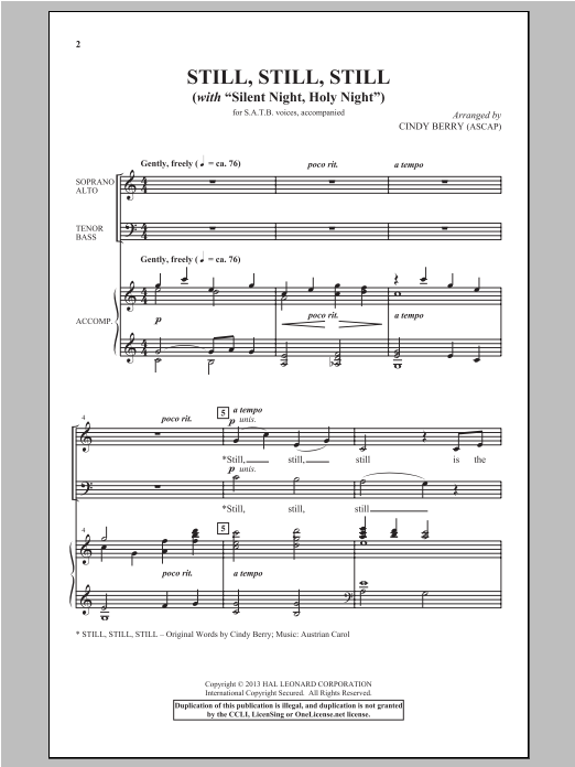 Cindy Berry Silent Night sheet music notes and chords arranged for Piano Solo