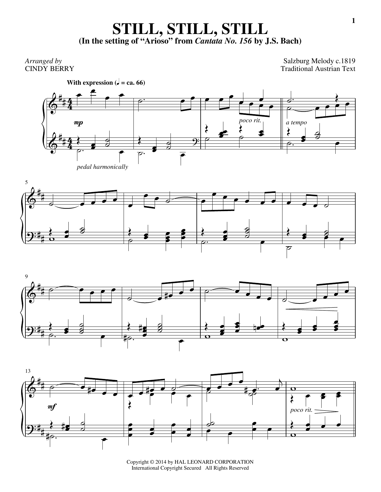 Cindy Berry Still, Still, Still sheet music notes and chords arranged for Piano Solo