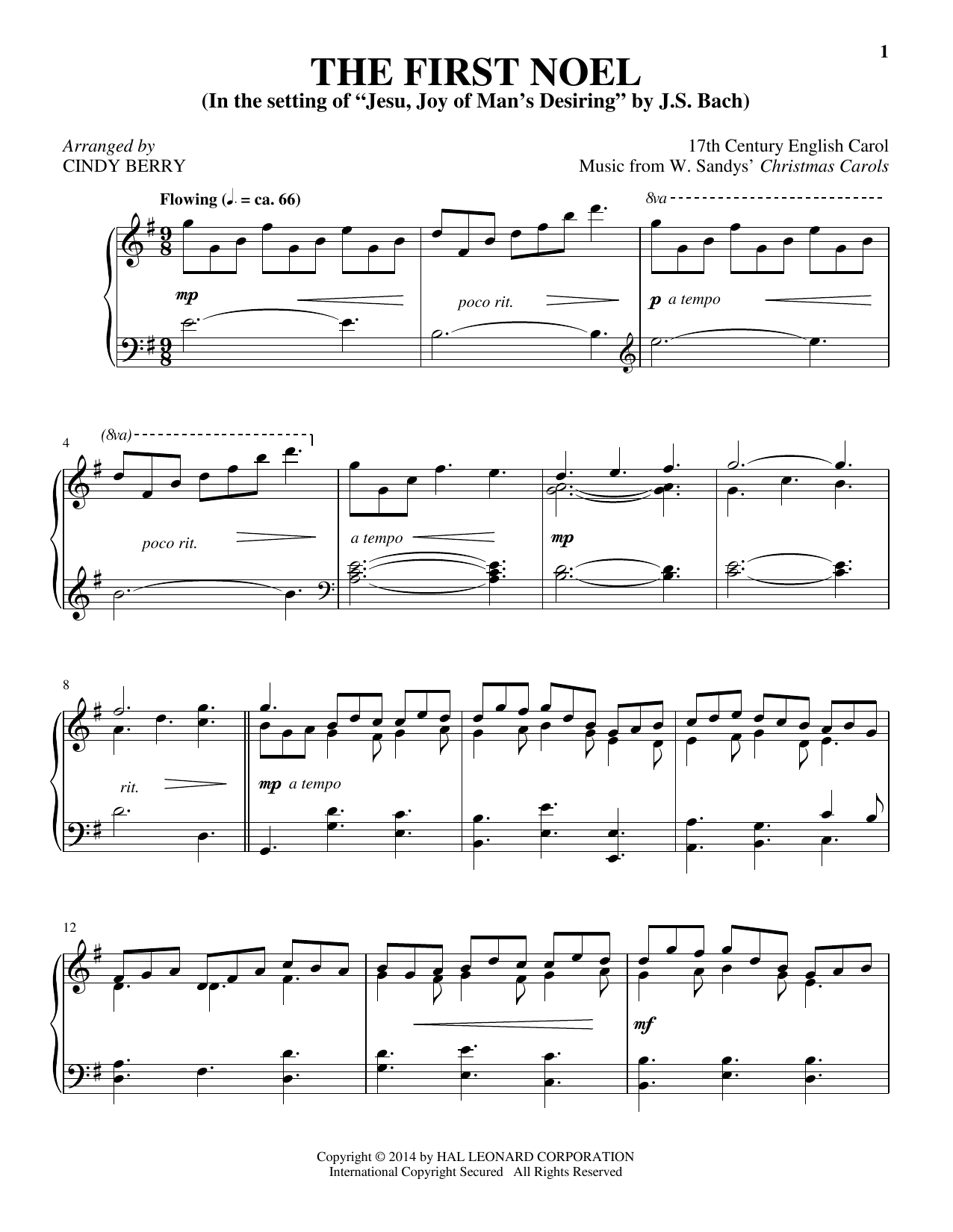 Cindy Berry The First Noel sheet music notes and chords arranged for Piano Solo