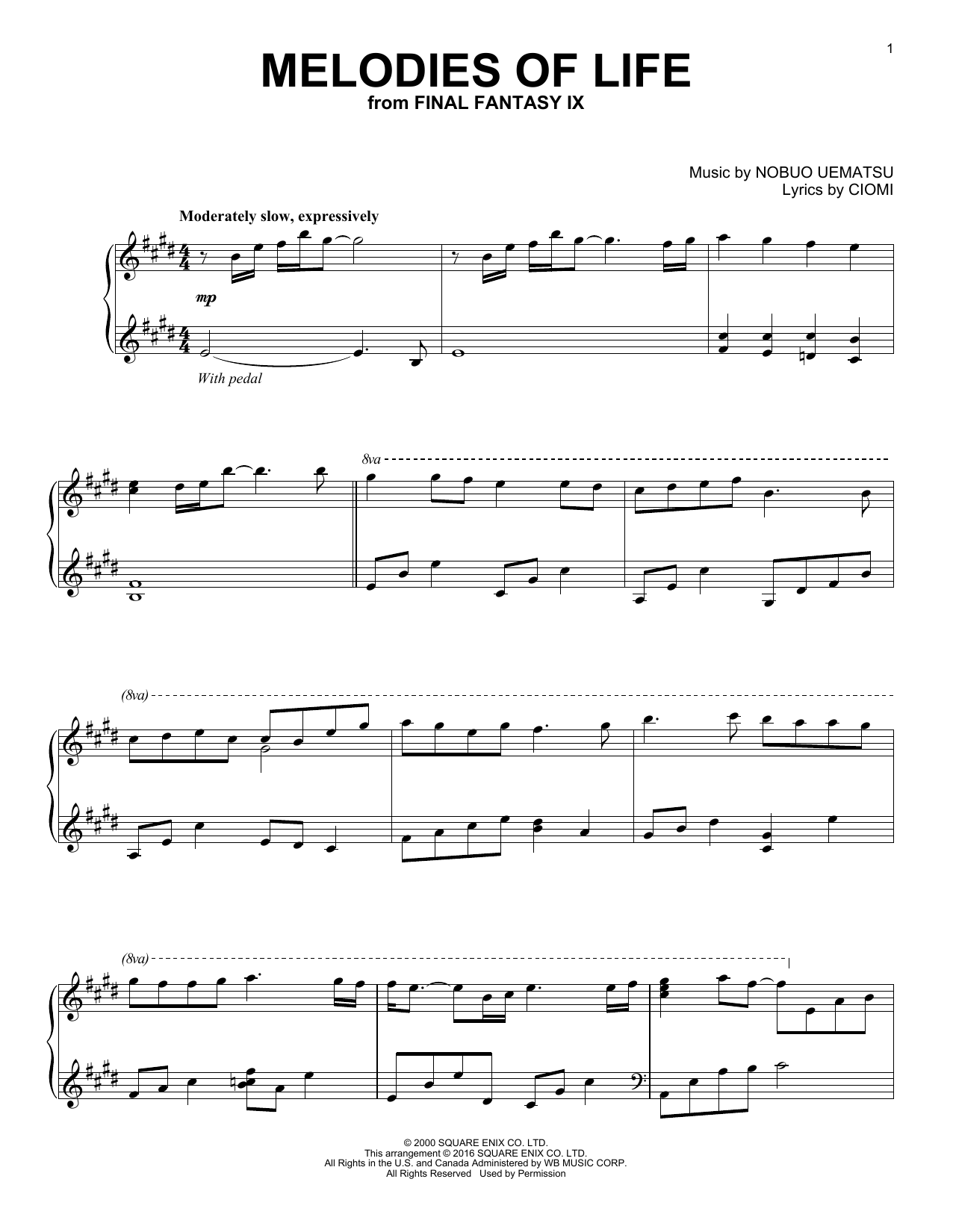 Ciomi Melodies Of Life sheet music notes and chords arranged for Piano Solo