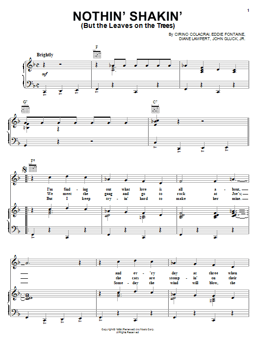 Cirino Colacrai Nothin' Shakin' (But The Leaves On The Trees) sheet music notes and chords arranged for Piano, Vocal & Guitar Chords (Right-Hand Melody)