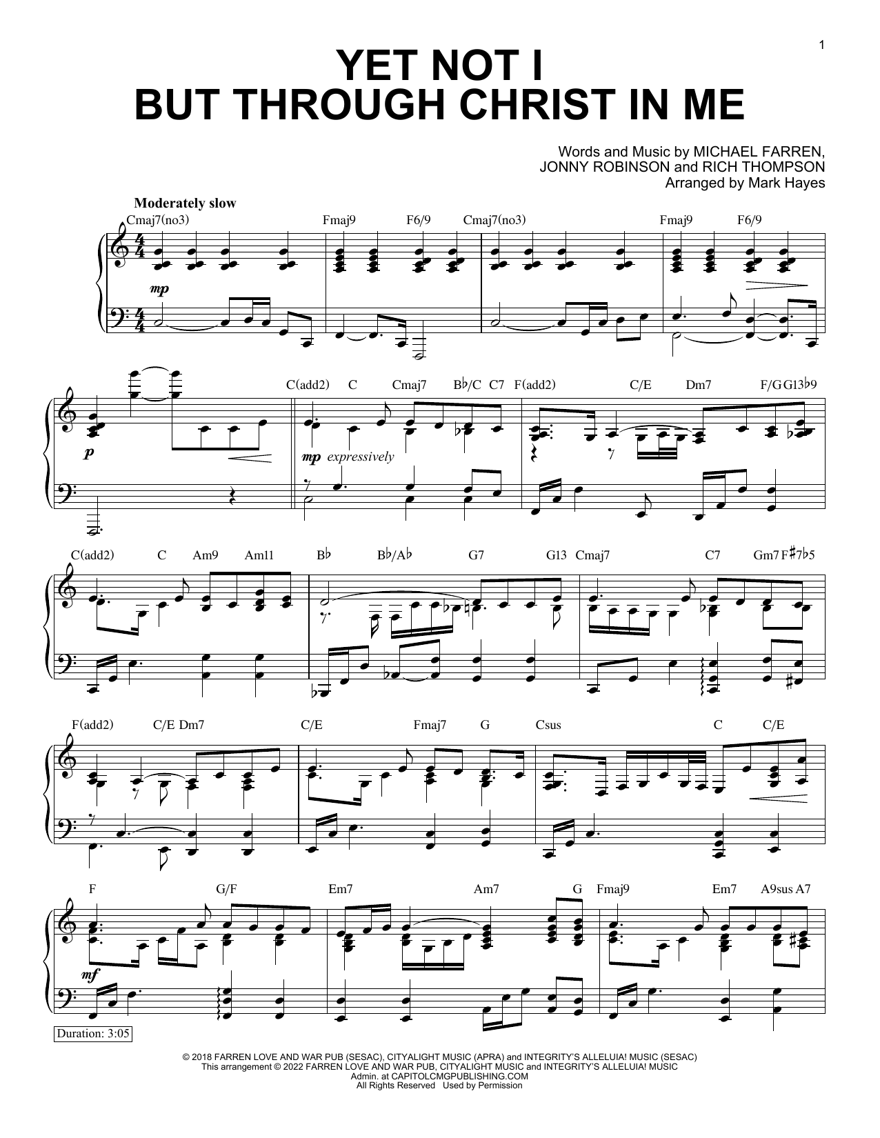 CityAlight Yet Not I But Through Christ In Me (arr. Mark Hayes) sheet music notes and chords arranged for Piano Solo